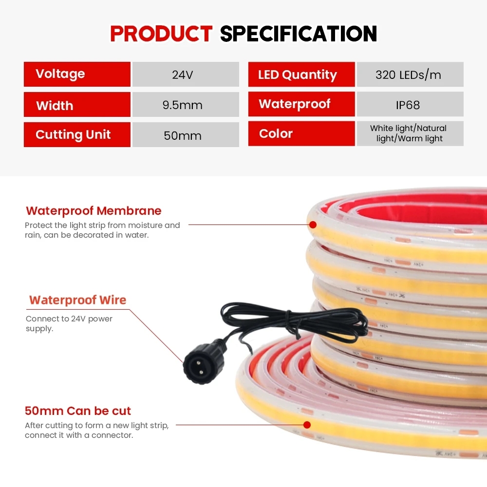 24V COB Şerit IP68 Su Geçirmez - Outdoor Power Strip Weatherproof incelemesi ve fiyatı